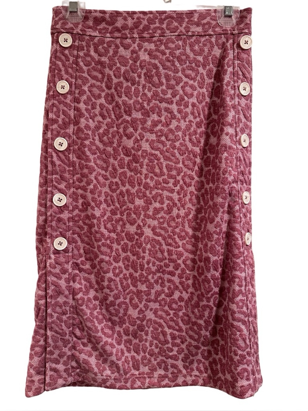 Current Air Buttoned Leopard Pencil Skirt Rose Pink Midi Side Buttons XS NWT - Picture 4 of 16